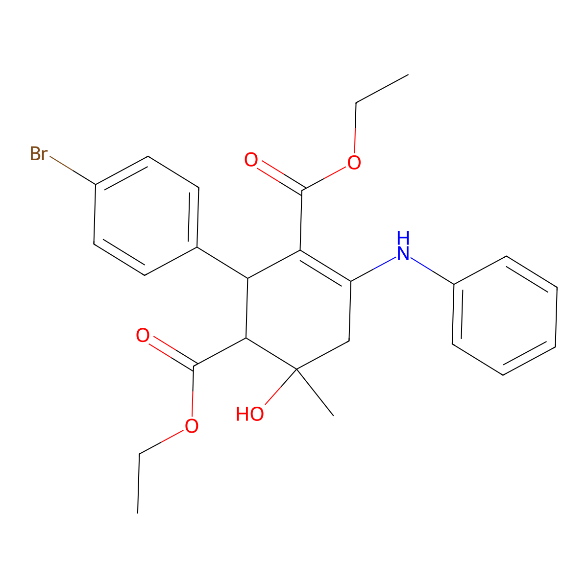 Diethyl 4-anilino-2-(4-bromophenyl)-6-hydroxy-6-methyl-3-cyclohexene-1,3-dicarboxylate molecular structure, CAS 317342-27-1