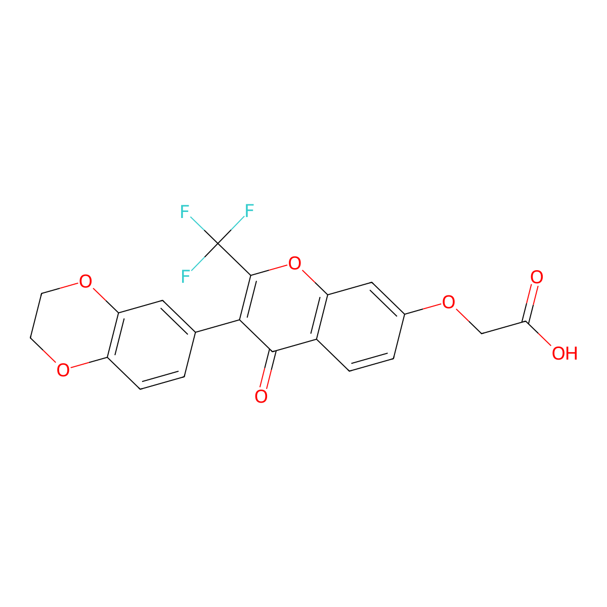 [3-(2,3-Dihydro-benzo[1,4]dioxin-6-yl)-4-oxo-2-trifluoromethyl-4H-chromen-7-yloxy]-acetic acid molecular structure, CAS 317342-92-0