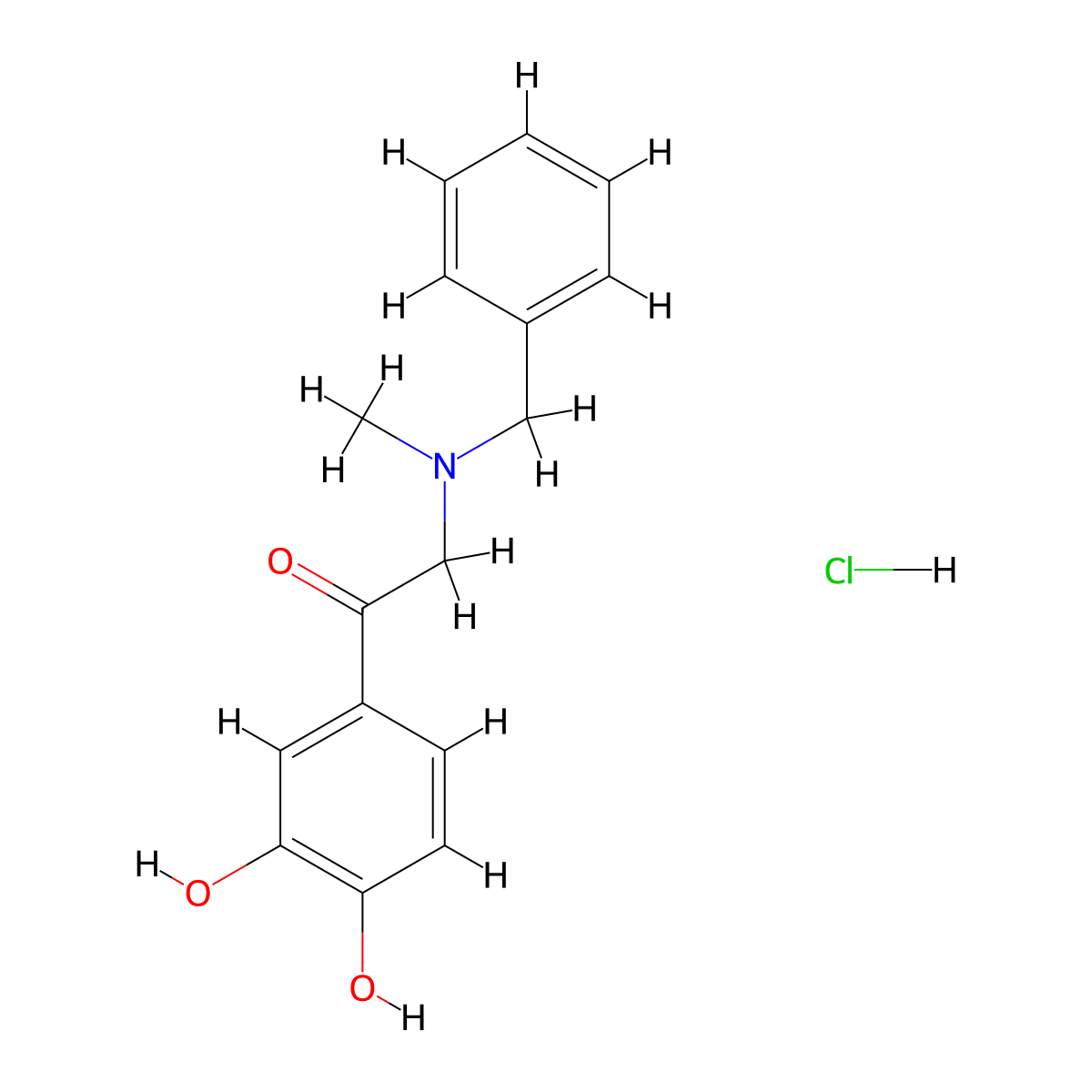 Ethanone, 1-(3,4-dihydroxyphenyl)-2-[methyl(phenylmethyl)amino]-, hydrochloride (1:1) molecular structure, CAS 317351-39-6