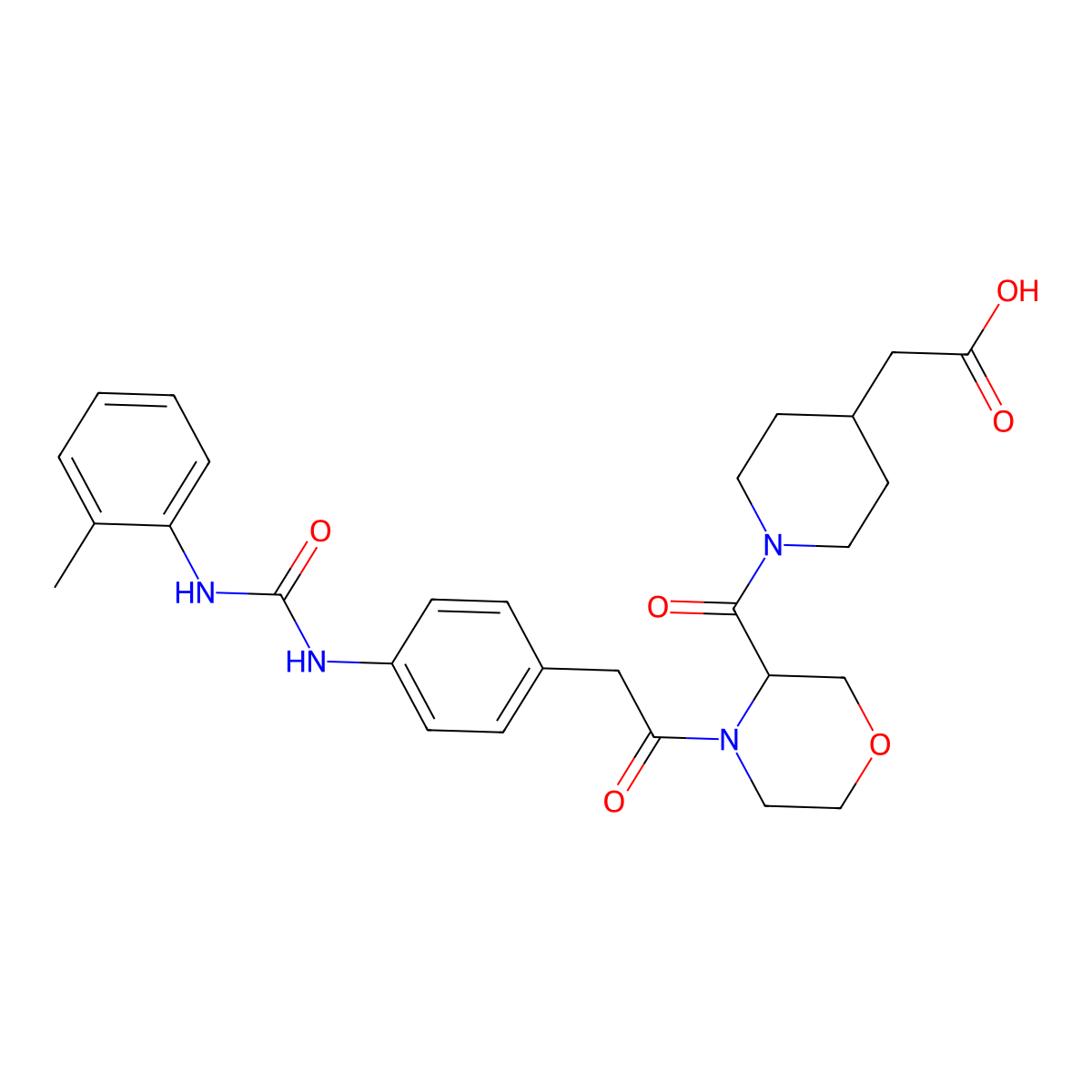 2-[1-[(3S)-4-[2-[4-[(2-methylphenyl)carbamoylamino]phenyl]acetyl]morpholine-3-carbonyl]piperidin-4-yl]acetic acid molecular structure, CAS 317353-73-4