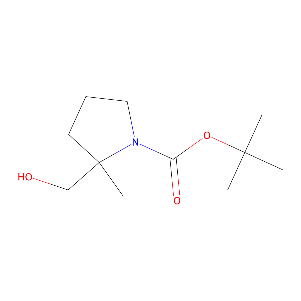 Tert-butyl 2-(hydroxymethyl)-2-methylpyrrolidine-1-carboxylate molecular structure, CAS 317355-81-0
