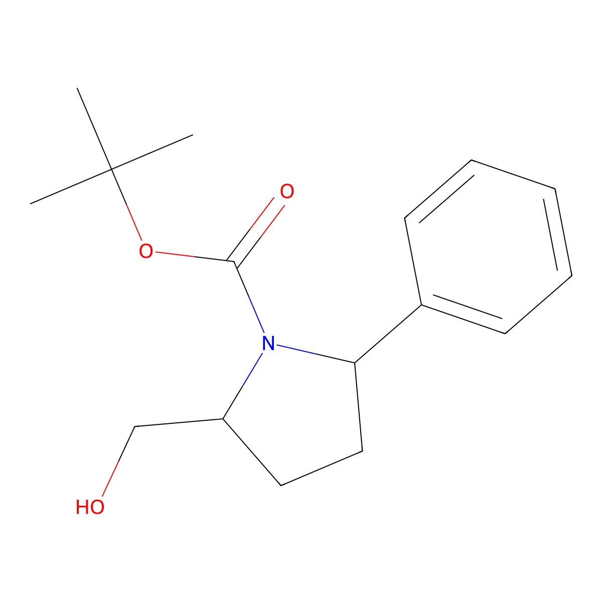 1-Pyrrolidinecarboxylic acid, 2-(hydroxymethyl)-5-phenyl-, 1,1-dimethylethyl ester, (2S,5R)- molecular structure, CAS 317357-84-9