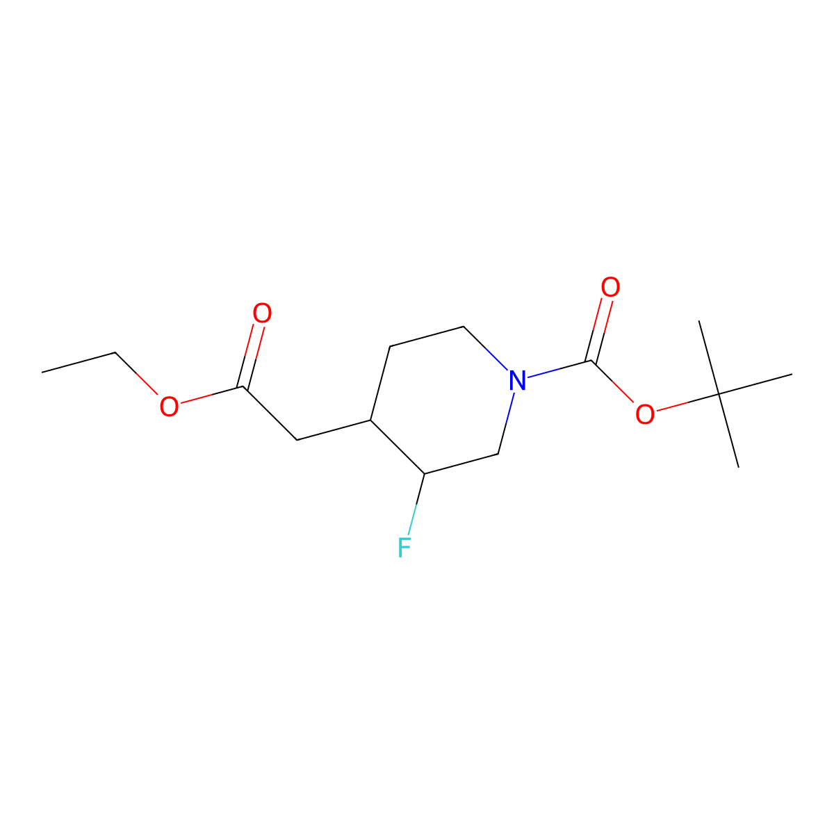 Tert-butyl 4-(2-ethoxy-2-oxoethyl)-3-fluoropiperidine-1-carboxylate molecular structure, CAS 317360-04-6