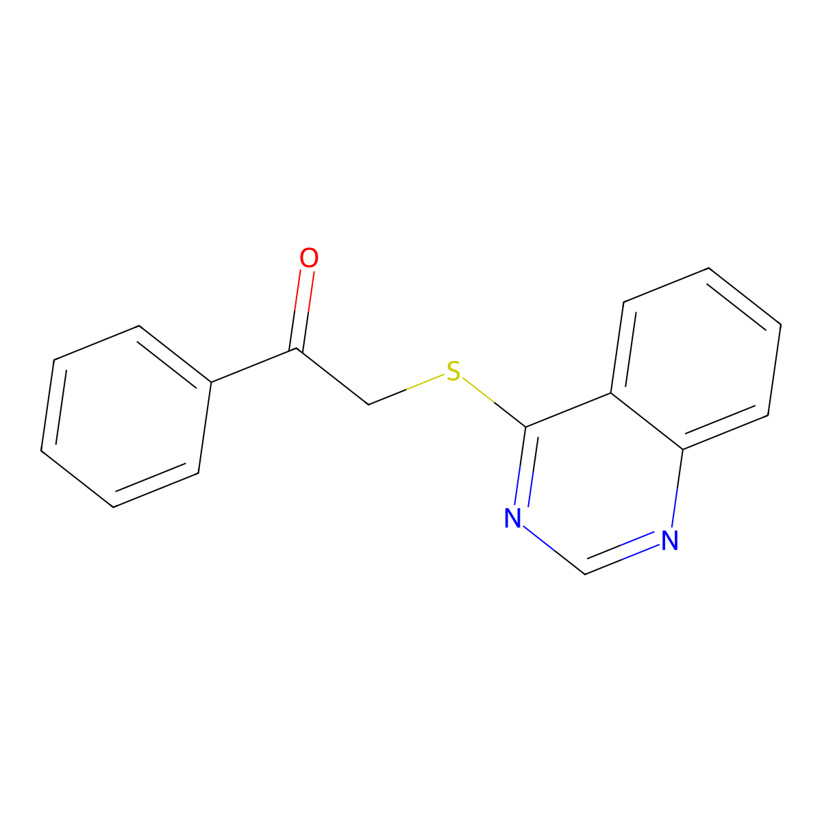 Ethanone, 1-phenyl-2-(4-quinazolinylthio)- molecular structure, CAS 31737-18-5