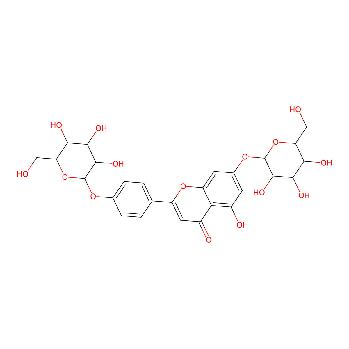 5-hydroxy-7-[(3R,4S,5S,6R)-3,4,5-trihydroxy-6-(hydroxymethyl)oxan-2-yl]oxy-2-[4-[(3R,4S,5S,6R)-3,4,5-trihydroxy-6-(hydroxymethyl)oxan-2-yl]oxyphenyl]chromen-4-one molecular structure, CAS 31737-50-5