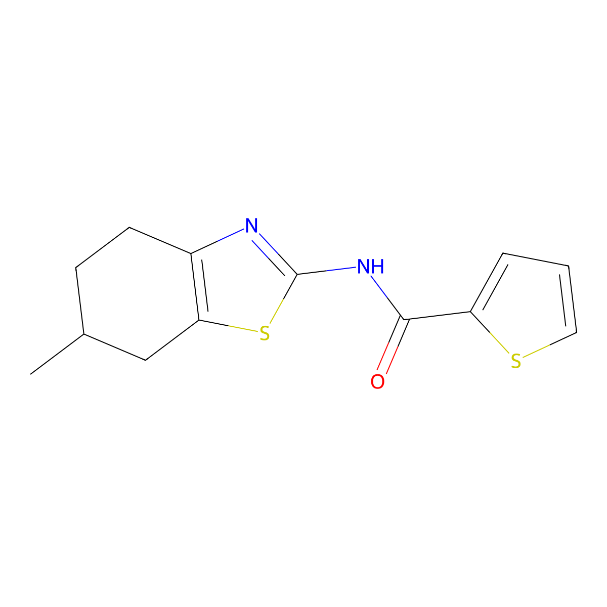 N-(6-methyl-4,5,6,7-tetrahydro-1,3-benzothiazol-2-yl)thiophene-2-carboxamide molecular structure, CAS 317374-31-5