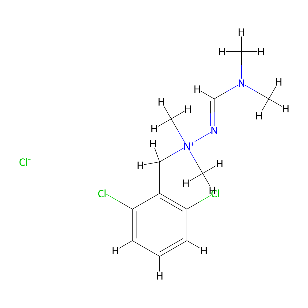 [(2,6-dichlorophenyl)methyl][(E)-[(dimethylamino)methylidene]amino]dimethylazanium chloride molecular structure, CAS 317377-45-0