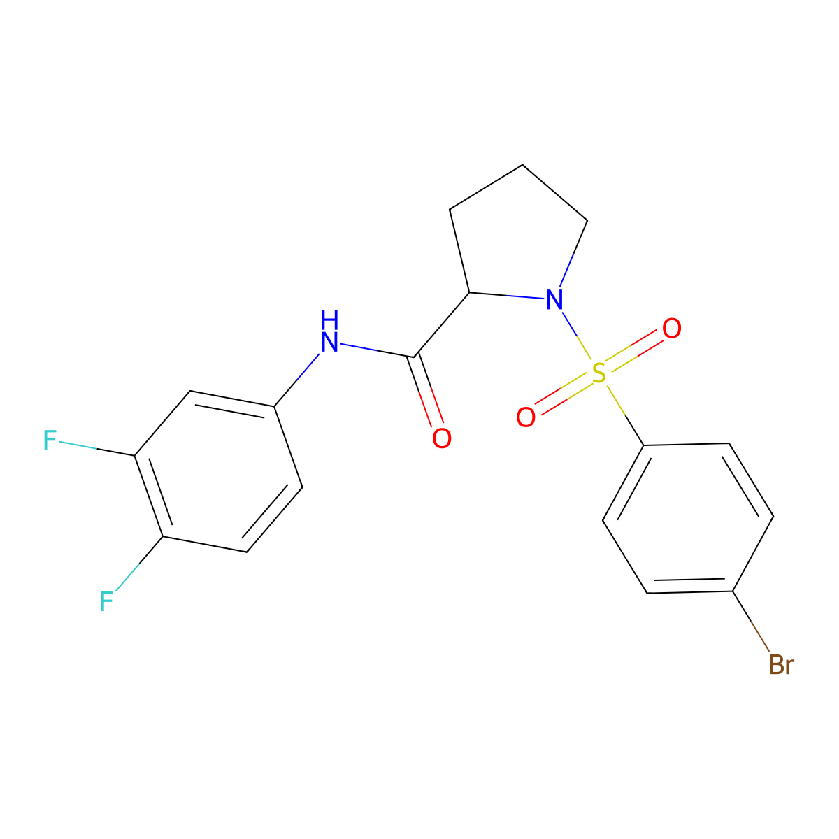 1-(4-bromobenzenesulfonyl)-N-(3,4-difluorophenyl)pyrrolidine-2-carboxamide molecular structure, CAS 317377-76-7
