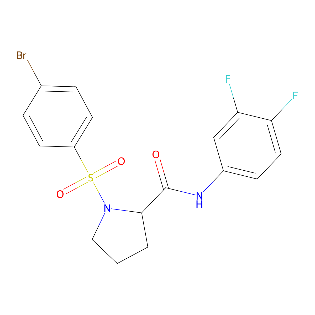 1-(4-bromobenzenesulfonyl)-N-(3,4-difluorophenyl)pyrrolidine-2-carboxamide molecular structure, CAS 317377-76-7