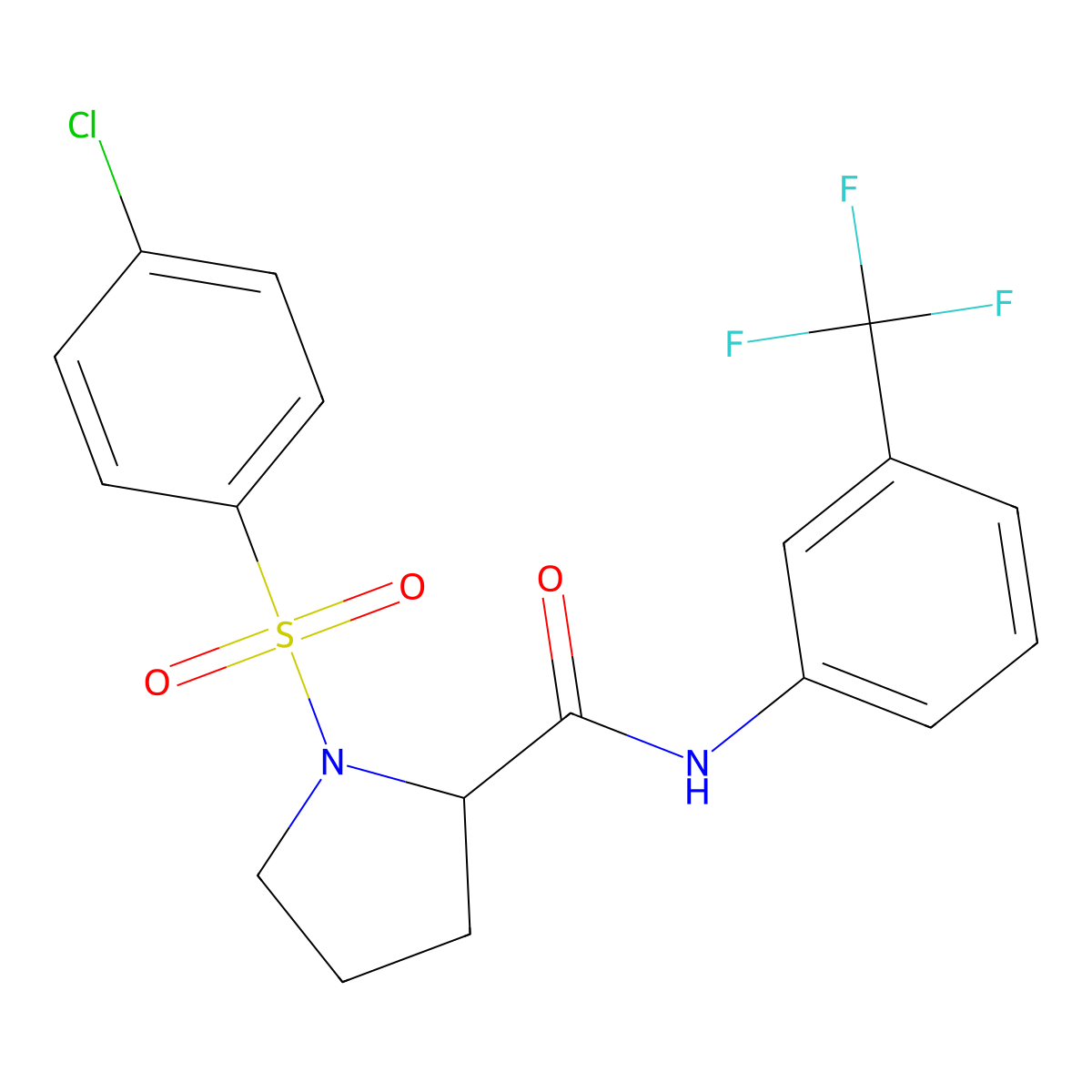 1-(4-chlorophenyl)sulfonyl-N-[3-(trifluoromethyl)phenyl]pyrrolidine-2-carboxamide molecular structure, CAS 317377-82-5