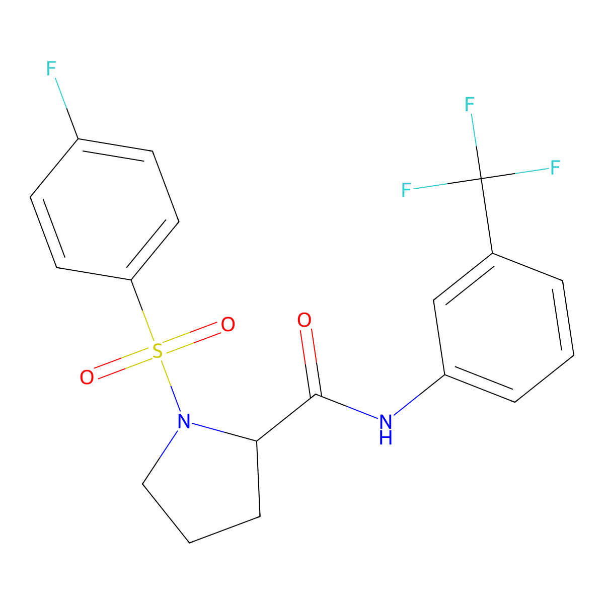1-(4-fluorophenyl)sulfonyl-N-[3-(trifluoromethyl)phenyl]pyrrolidine-2-carboxamide molecular structure, CAS 317377-86-9