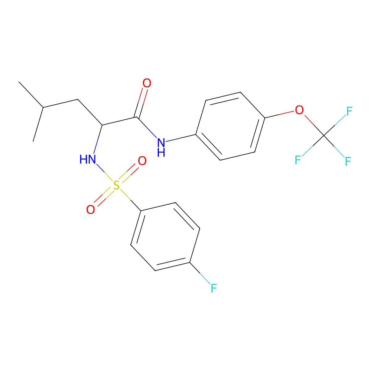 2-{[(4-fluorophenyl)sulfonyl]amino}-4-methyl-N-[4-(trifluoromethoxy)phenyl]pentanamide molecular structure, CAS 317377-94-9