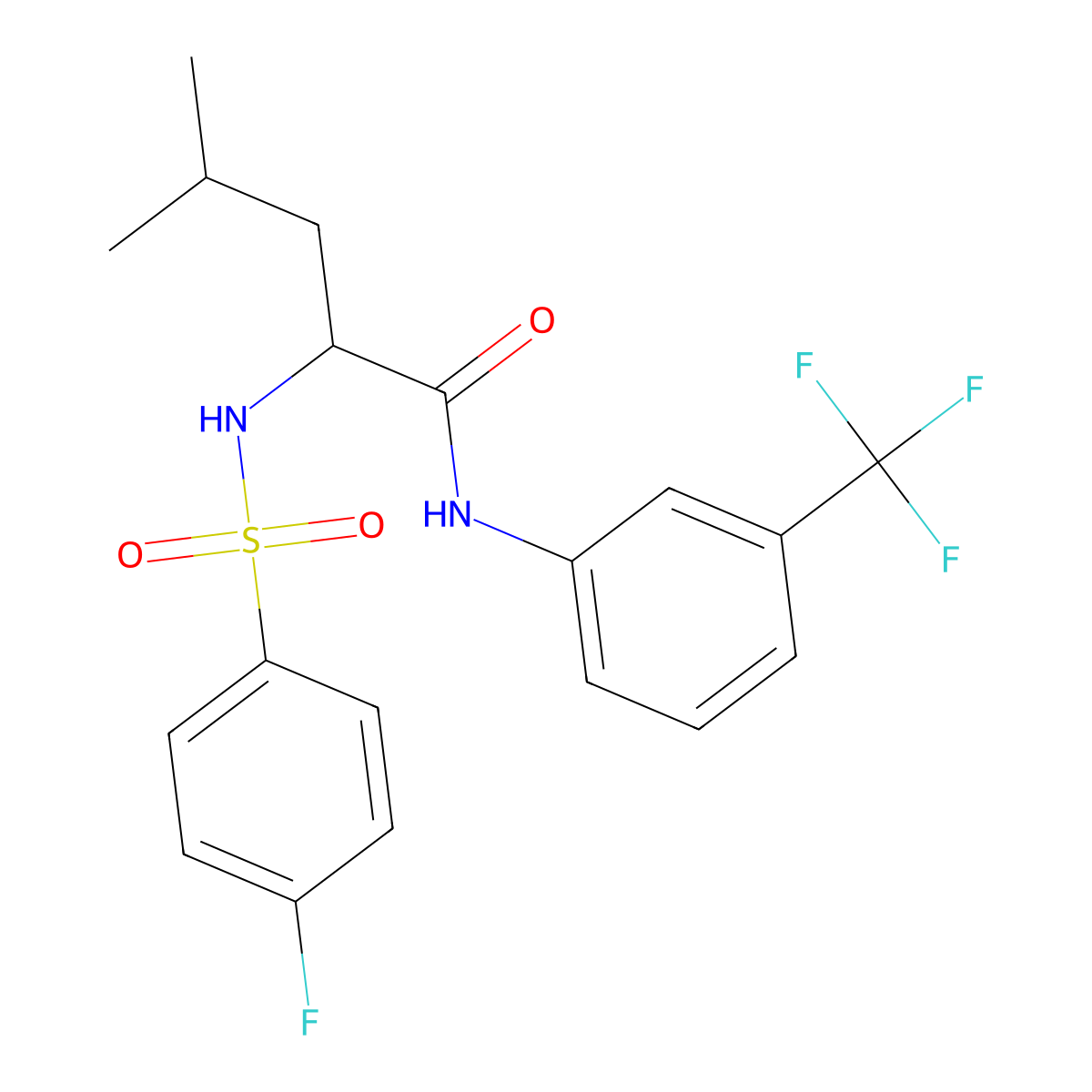 2-{[(4-fluorophenyl)sulfonyl]amino}-4-methyl-N-[3-(trifluoromethyl)phenyl]pentanamide molecular structure, CAS 317377-98-3