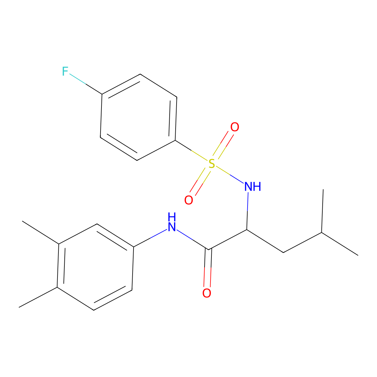 N-(3,4-dimethylphenyl)-2-{[(4-fluorophenyl)sulfonyl]amino}-4-methylpentanamide molecular structure, CAS 317378-00-0