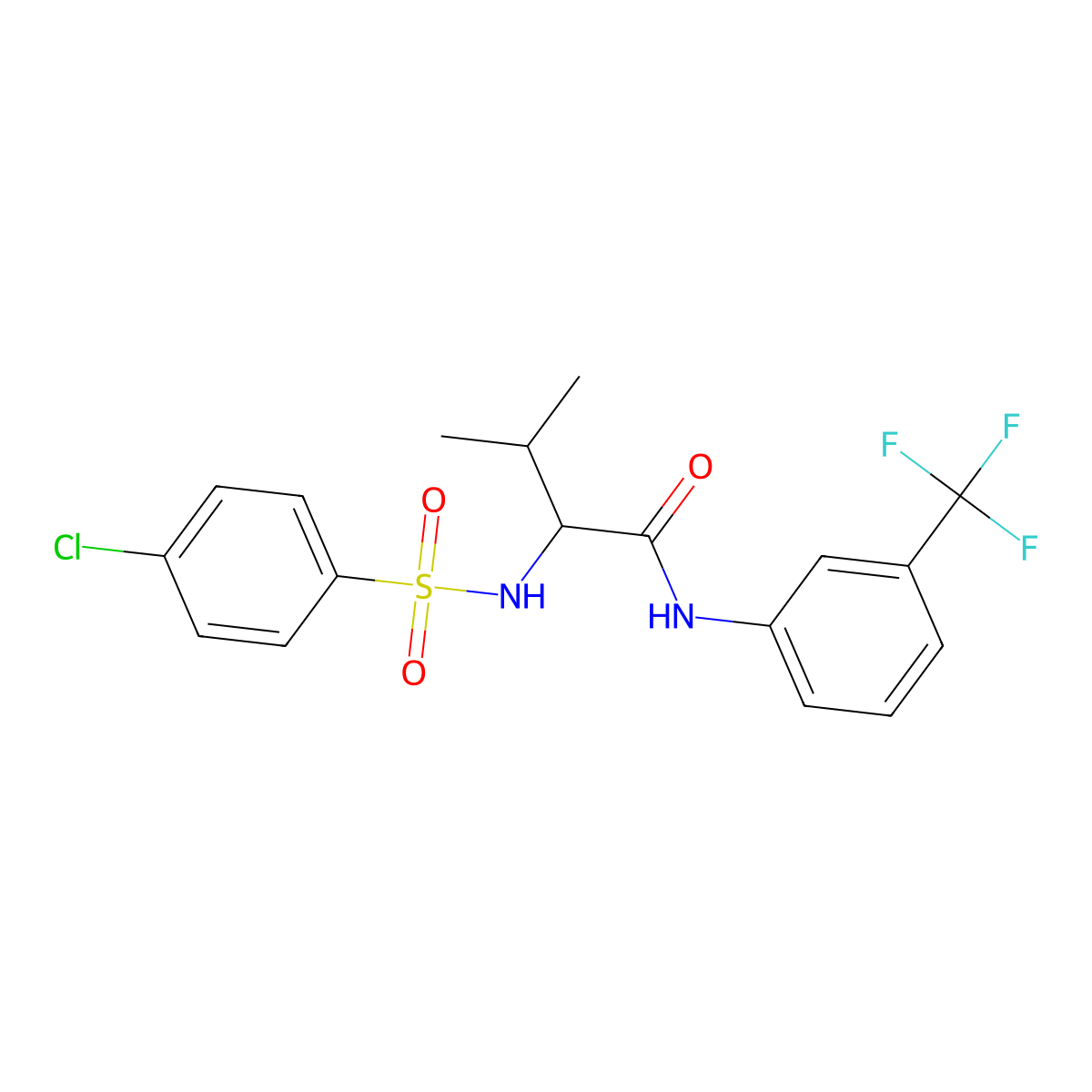 2-{[(4-chlorophenyl)sulfonyl]amino}-3-methyl-N-[3-(trifluoromethyl)phenyl]butanamide molecular structure, CAS 317378-10-2