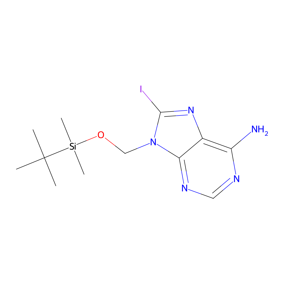 9-(((Tert-butyldimethylsilyl)oxy)methyl)-8-iodo-9h-purin-6-amine molecular structure, CAS 317382-52-8