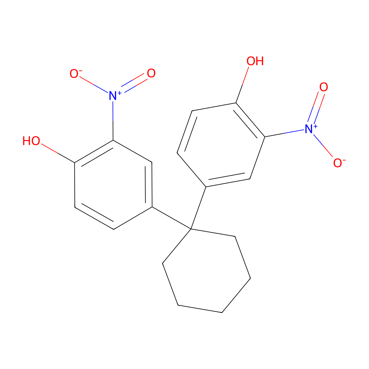4-[1-(4-Hydroxy-3-nitro-phenyl)cyclohexyl]-2-nitro-phenol molecular structure, CAS 31748-34-2