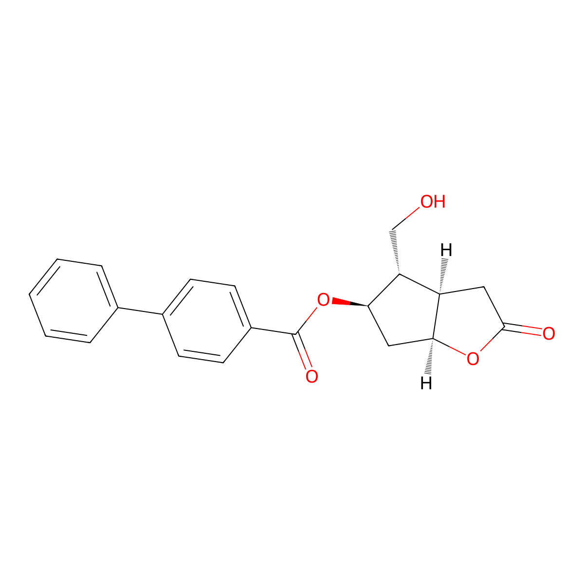 (1,1'-Biphenyl)-4-carboxylic acid, (3aR,4S,5R,6aS)-hexahydro-4-(hydroxymethyl)-2-oxo-2H-cyclopenta(b)furan-5-yl ester molecular structure, CAS 31752-99-5