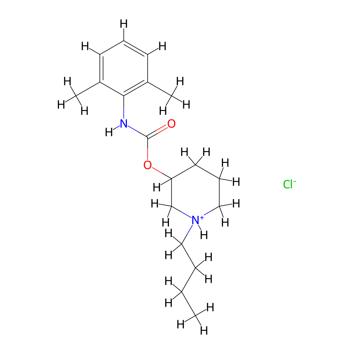 Carbanilic acid, 2,6-dimethyl-, N-butyl-3-piperidinyl ester, hydrochloride molecular structure, CAS 31755-26-7