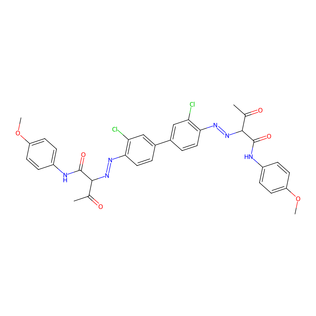 Butanamide, 2,2'-[(3,3'-dichloro[1,1'-biphenyl]-4,4'-diyl)bis(2,1-diazenediyl)]bis[N-(4-methoxyphenyl)-3-oxo- molecular structure, CAS 31775-16-3