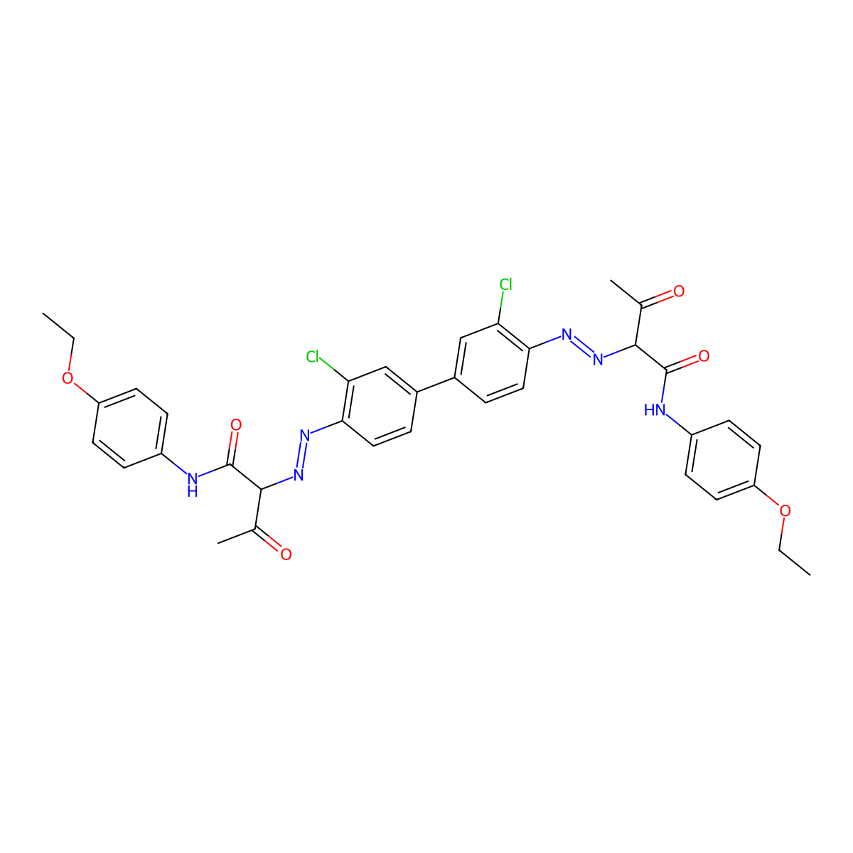 Butanamide, 2,2'-[(3,3'-dichloro[1,1'-biphenyl]-4,4'-diyl)bis(2,1-diazenediyl)]bis[N-(4-ethoxyphenyl)-3-oxo- molecular structure, CAS 31775-20-9