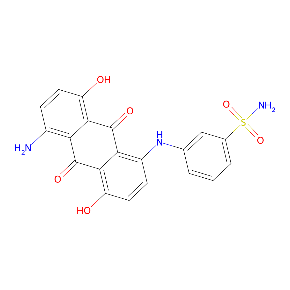 Benzenesulfonamide, 3-((5-amino-9,10-dihydro-4,8-dihydroxy-9,10-dioxo-1-anthracenyl)amino)- molecular structure, CAS 3178-78-7
