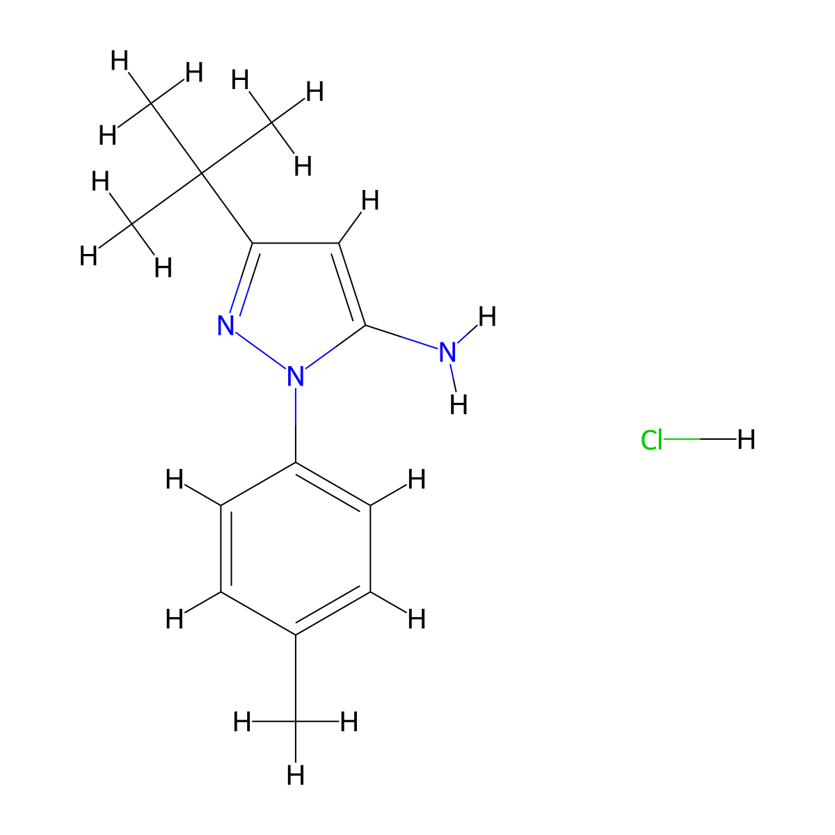 3-(tert-Butyl)-1-(p-tolyl)-1H-pyrazol-5-amine hydrochloride molecular structure, CAS 317806-86-3