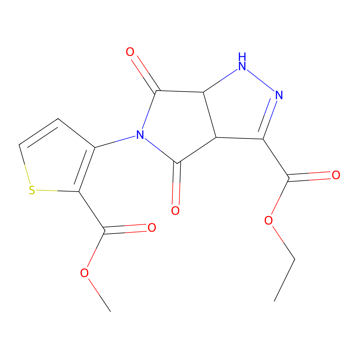 Ethyl 5-[2-(methoxycarbonyl)-3-thienyl]-4,6-dioxo-1,3a,4,5,6,6a-hexahydropyrrolo[3,4-c]pyrazole-3-carboxylate molecular structure, CAS 317821-62-8