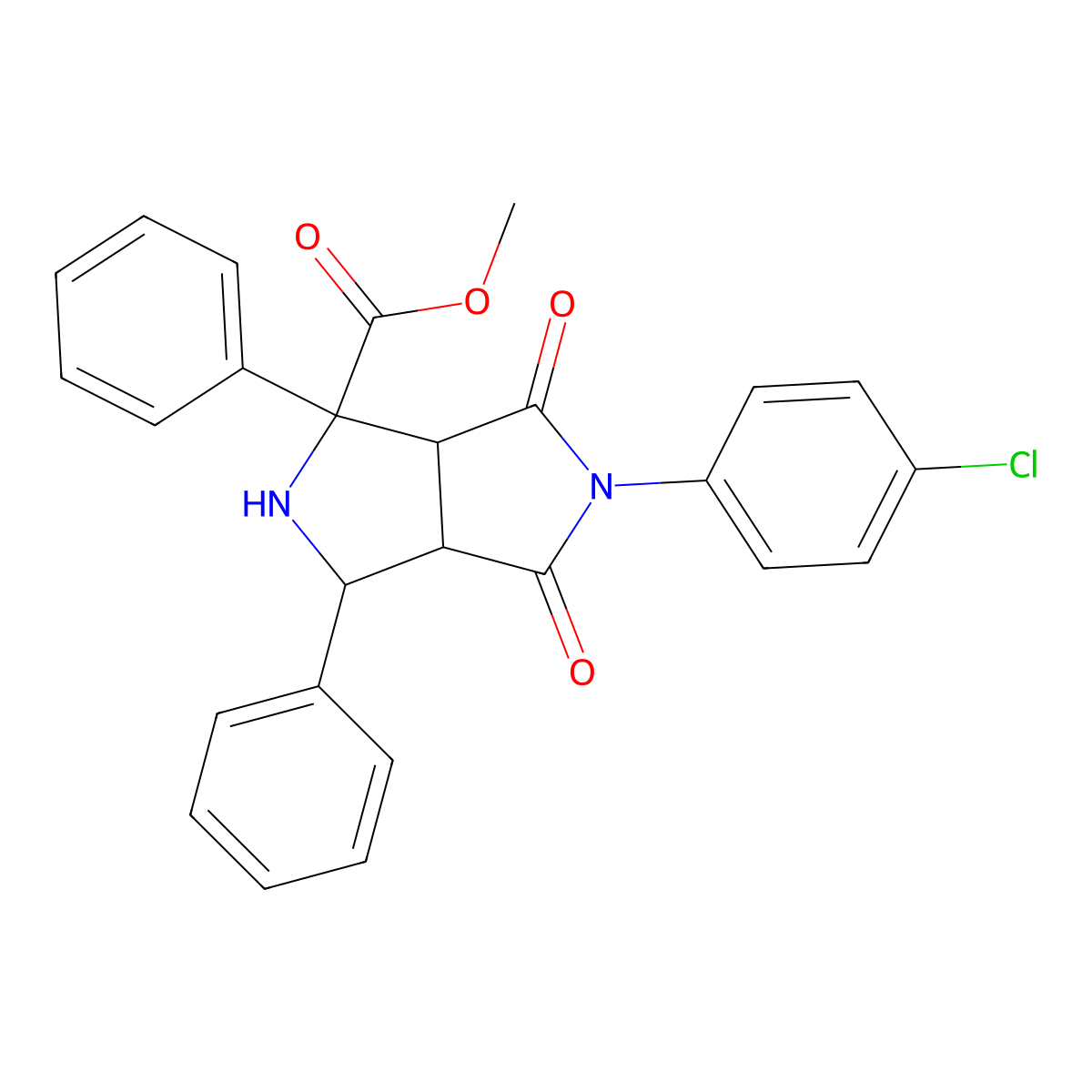 Methyl 5-(4-chlorophenyl)-4,6-dioxo-1,3-diphenyloctahydropyrrolo[3,4-c]pyrrole-1-carboxylate molecular structure, CAS 317821-76-4