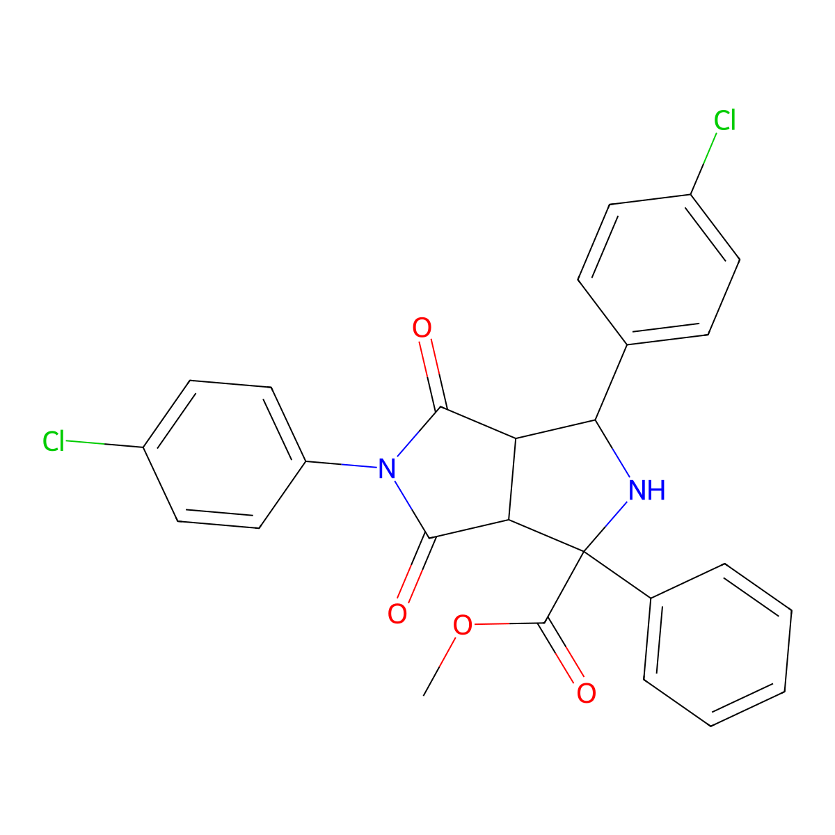 Methyl 3,5-bis(4-chlorophenyl)-4,6-dioxo-1-phenyloctahydropyrrolo[3,4-c]pyrrole-1-carboxylate molecular structure, CAS 317821-77-5