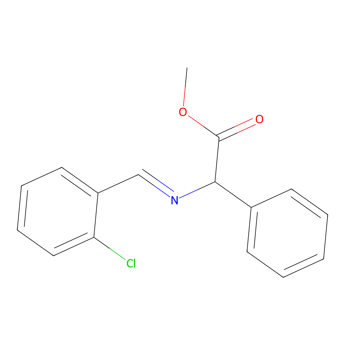Methyl 2-{[(2-chlorophenyl)methylene]amino}-2-phenylacetate molecular structure, CAS 317821-78-6