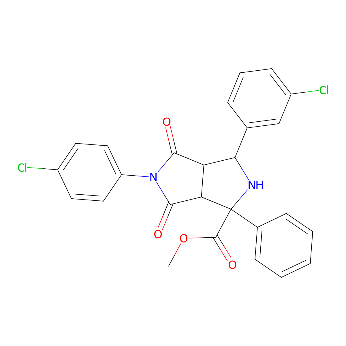 Methyl 3-(3-chlorophenyl)-5-(4-chlorophenyl)-4,6-dioxo-1-phenyloctahydropyrrolo[3,4-c]pyrrole-1-carboxylate molecular structure, CAS 317821-79-7