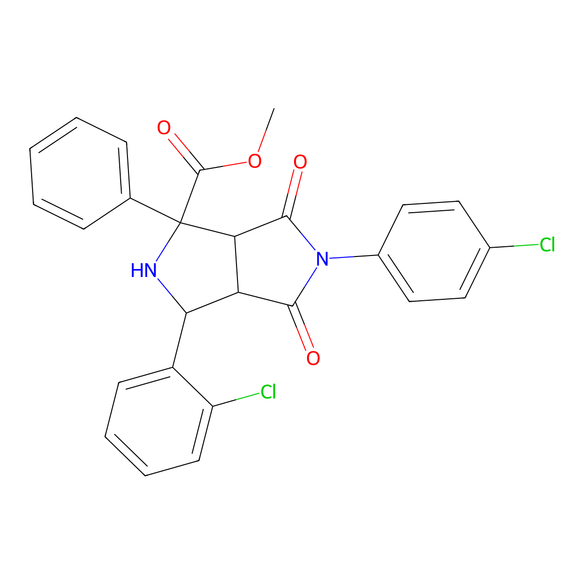 Methyl 3-(2-chlorophenyl)-5-(4-chlorophenyl)-4,6-dioxo-1-phenyloctahydropyrrolo[3,4-c]pyrrole-1-carboxylate molecular structure, CAS 317821-80-0