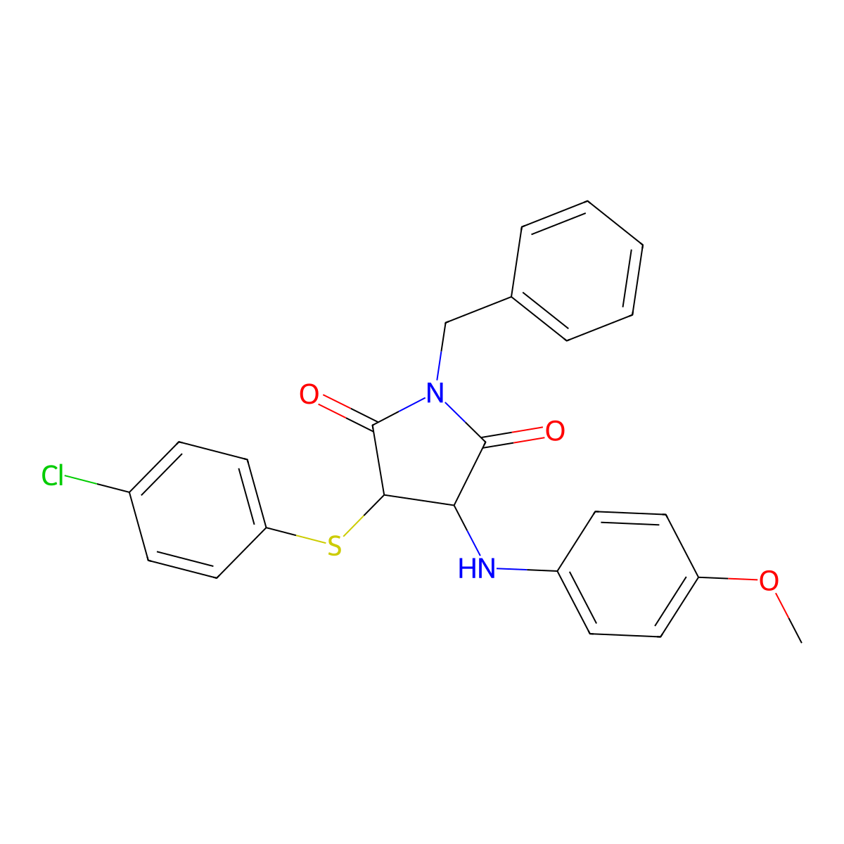 1-benzyl-3-[(4-chlorophenyl)sulfanyl]-4-(4-methoxyanilino)dihydro-1H-pyrrole-2,5-dione molecular structure, CAS 317821-86-6