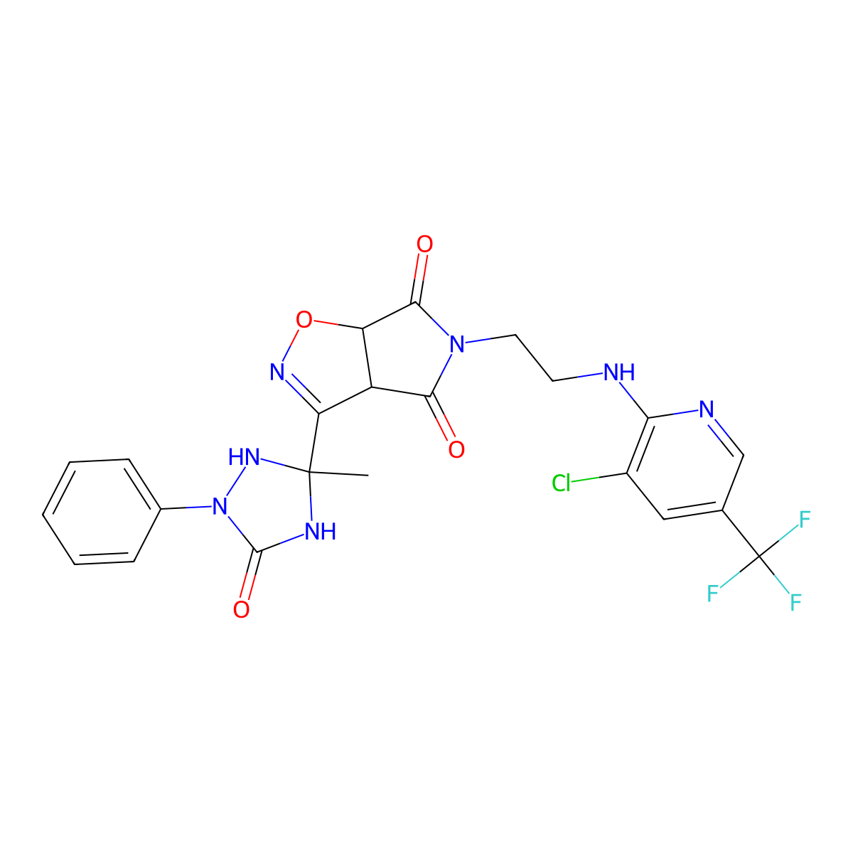 5-(2-{[3-chloro-5-(trifluoromethyl)-2-pyridinyl]amino}ethyl)-3-(3-methyl-5-oxo-1-phenyl-1,2,4-triazolan-3-yl)-3aH-pyrrolo[3,4-d]isoxazole-4,6(5H,6aH)-dione molecular structure, CAS 317822-46-1
