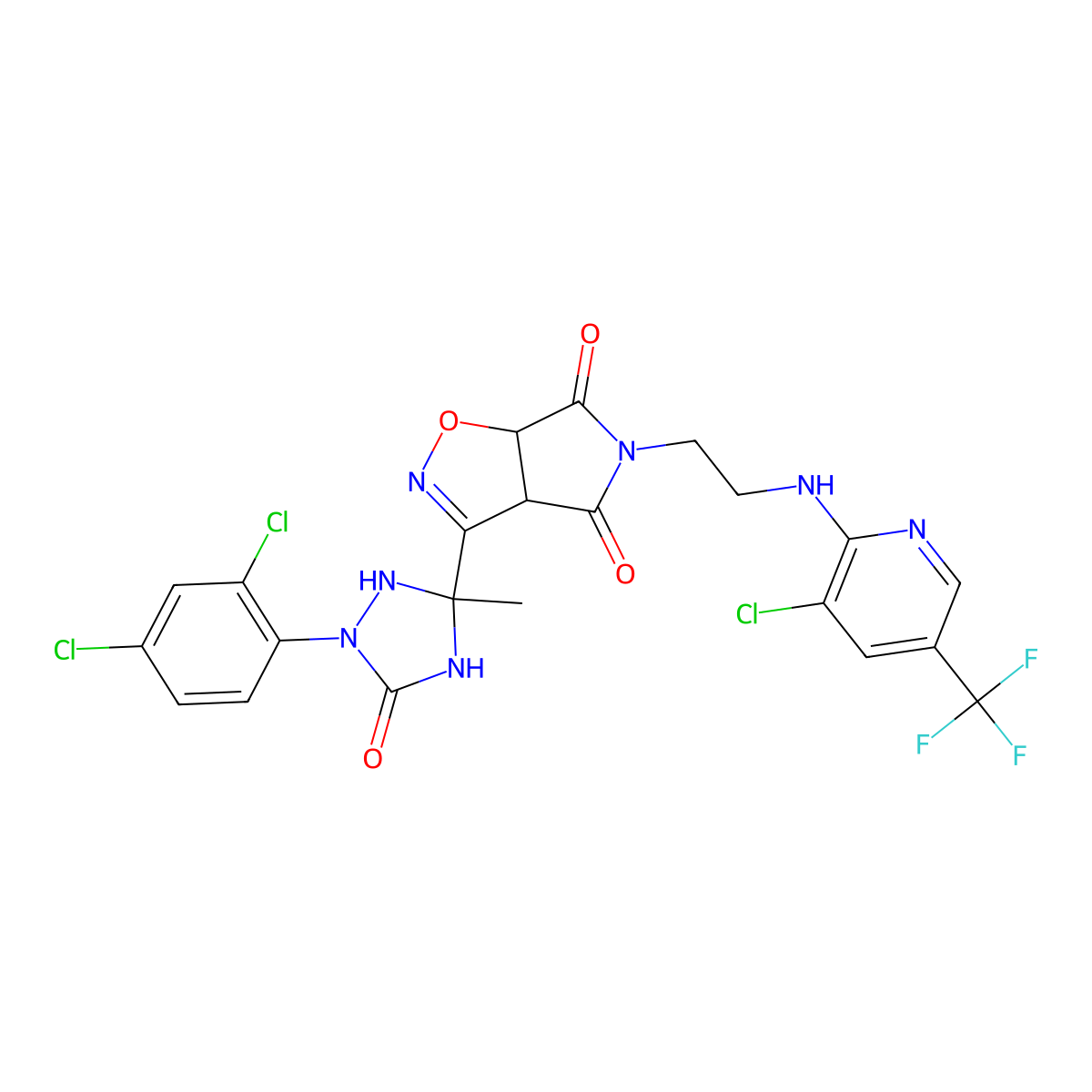 5-[2-[[3-Chloro-5-(trifluoromethyl)pyridin-2-yl]amino]ethyl]-3-[1-(2,4-dichlorophenyl)-3-methyl-5-oxo-1,2,4-triazolidin-3-yl]-3a,6a-dihydropyrrolo[3,4-d][1,2]oxazole-4,6-dione molecular structure, CAS 317822-54-1