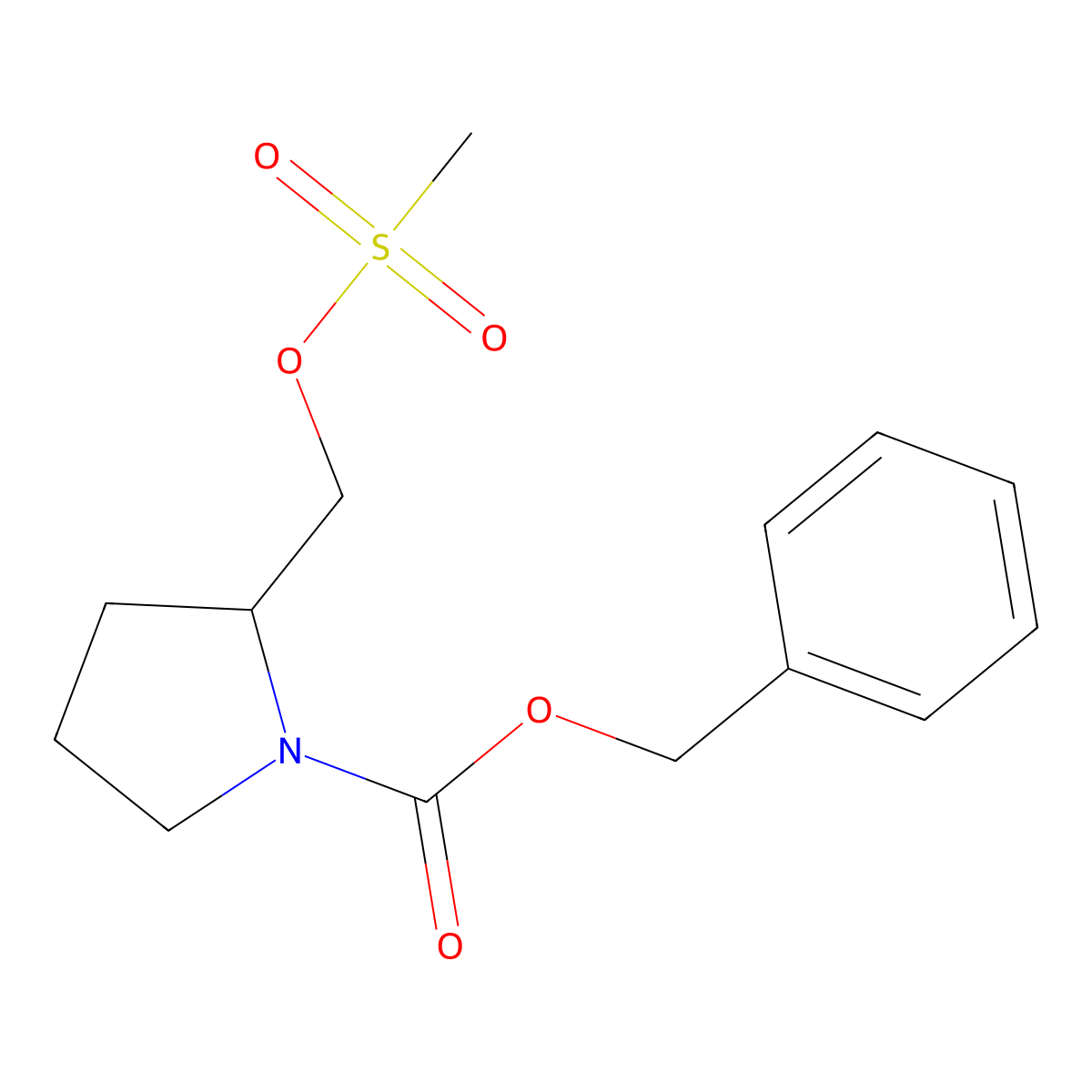 Benzyl 2-[(methanesulfonyloxy)methyl]pyrrolidine-1-carboxylate molecular structure, CAS 317830-92-5
