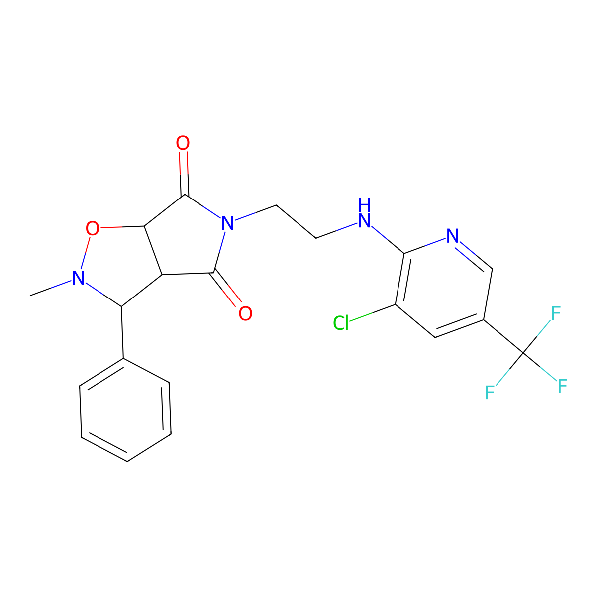 5-(2-{[3-chloro-5-(trifluoromethyl)-2-pyridinyl]amino}ethyl)-2-methyl-3-phenyldihydro-2H-pyrrolo[3,4-d]isoxazole-4,6(3H,5H)-dione molecular structure, CAS 317833-32-2