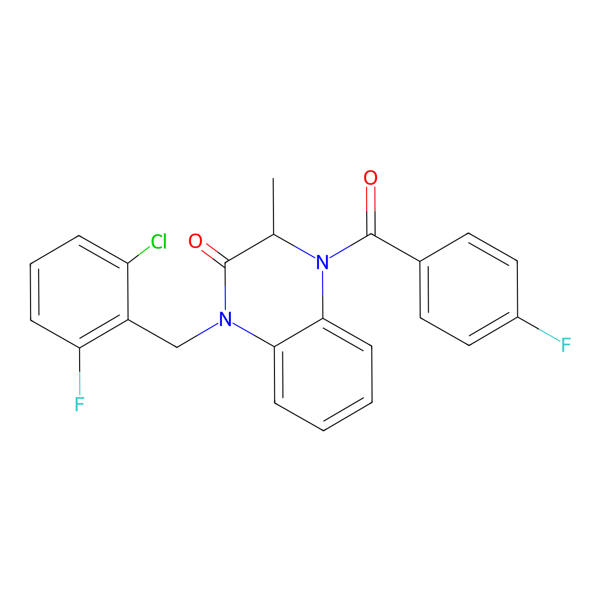 1-(2-chloro-6-fluorobenzyl)-4-(4-fluorobenzoyl)-3-methyl-3,4-dihydro-2(1H)-quinoxalinone molecular structure, CAS 317833-37-7