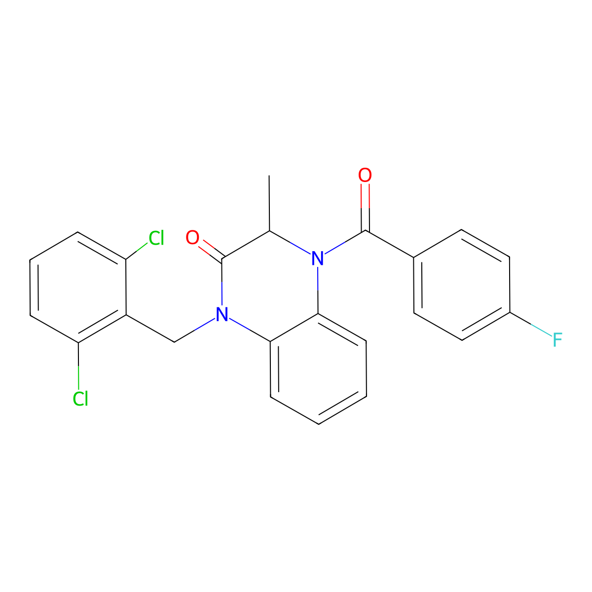 1-(2,6-dichlorobenzyl)-4-(4-fluorobenzoyl)-3-methyl-3,4-dihydro-2(1H)-quinoxalinone molecular structure, CAS 317833-38-8