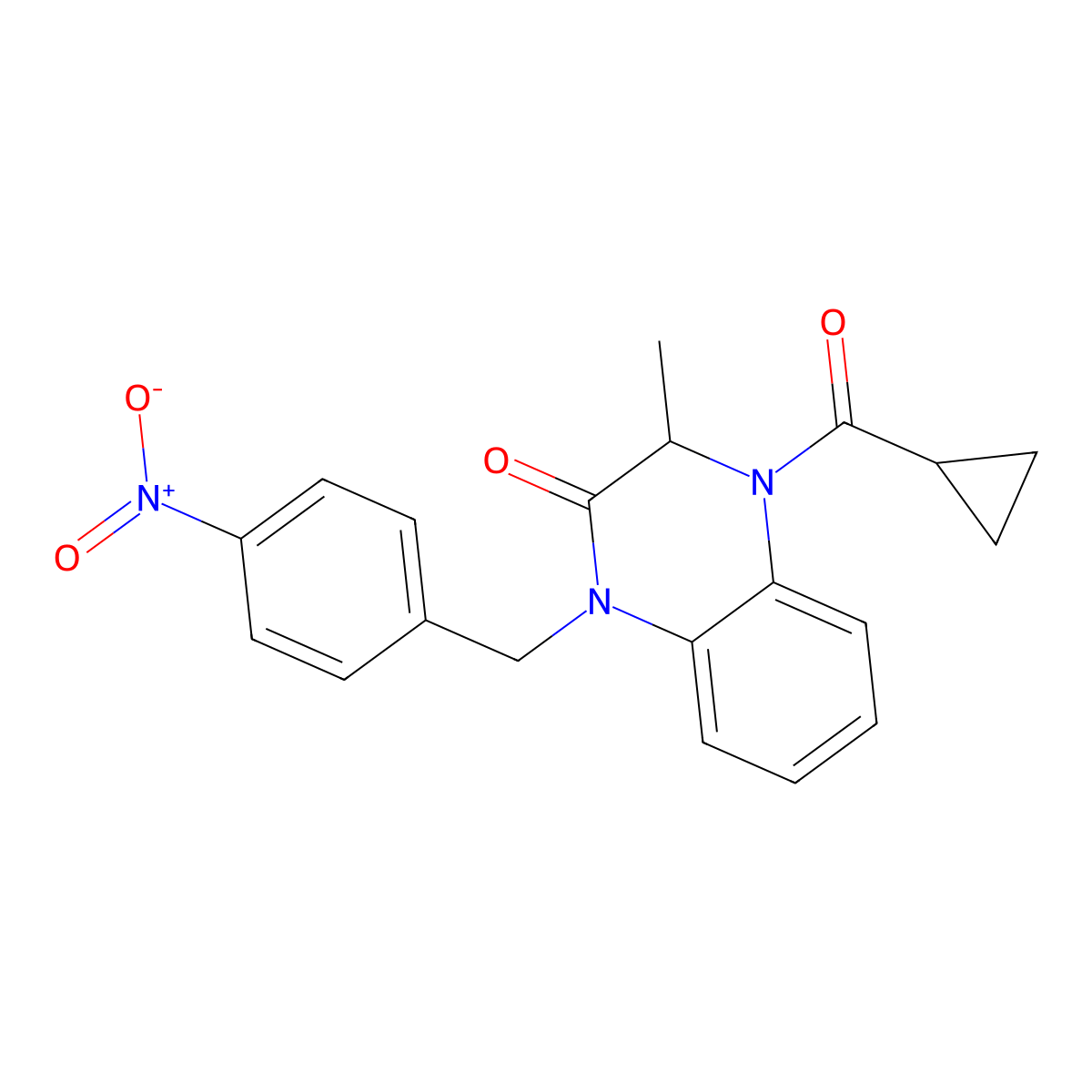 4-(cyclopropylcarbonyl)-3-methyl-1-(4-nitrobenzyl)-3,4-dihydro-2(1H)-quinoxalinone molecular structure, CAS 317833-56-0