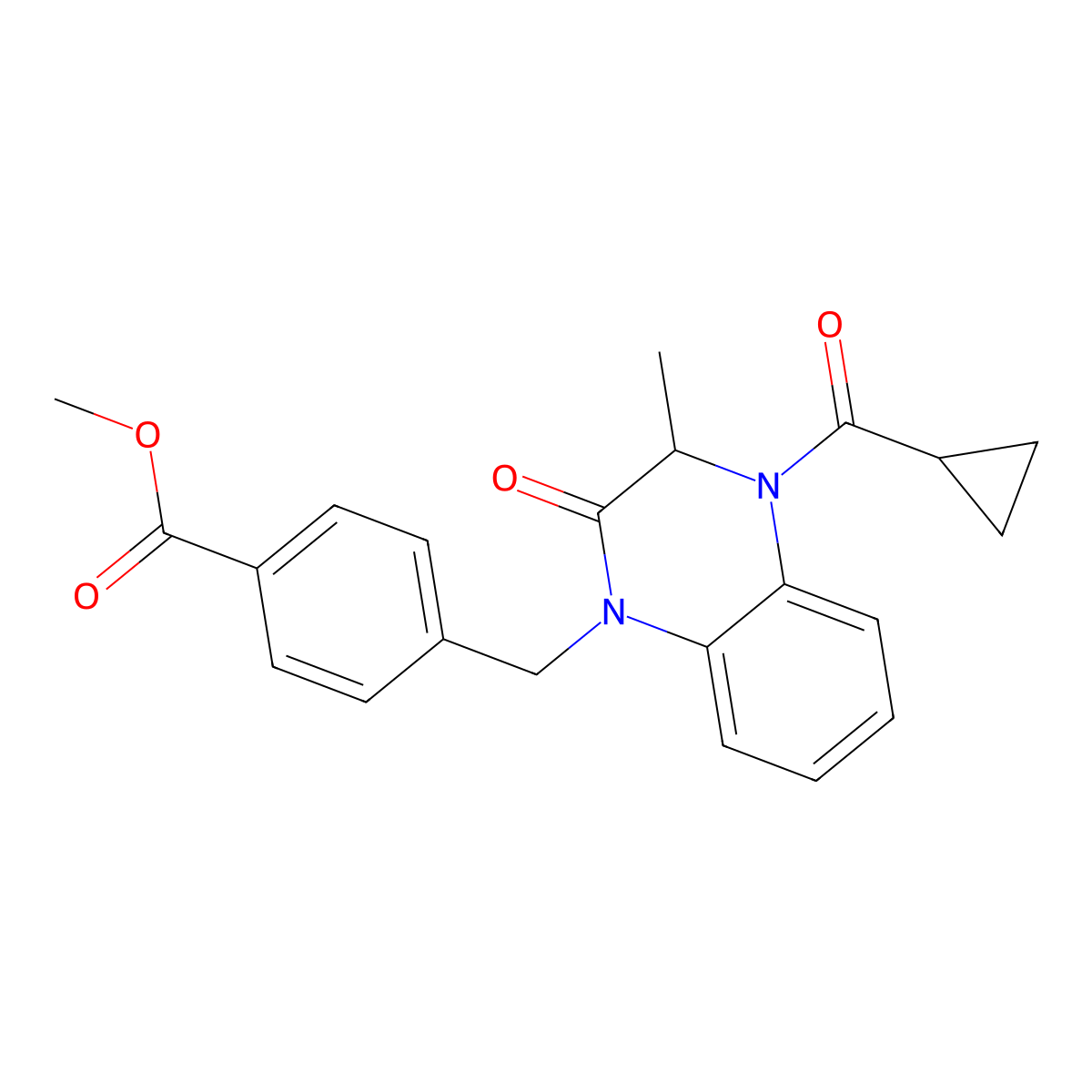methyl 4-{[4-(cyclopropylcarbonyl)-3-methyl-2-oxo-3,4-dihydro-1(2H)-quinoxalinyl]methyl}benzenecarboxylate molecular structure, CAS 317833-57-1
