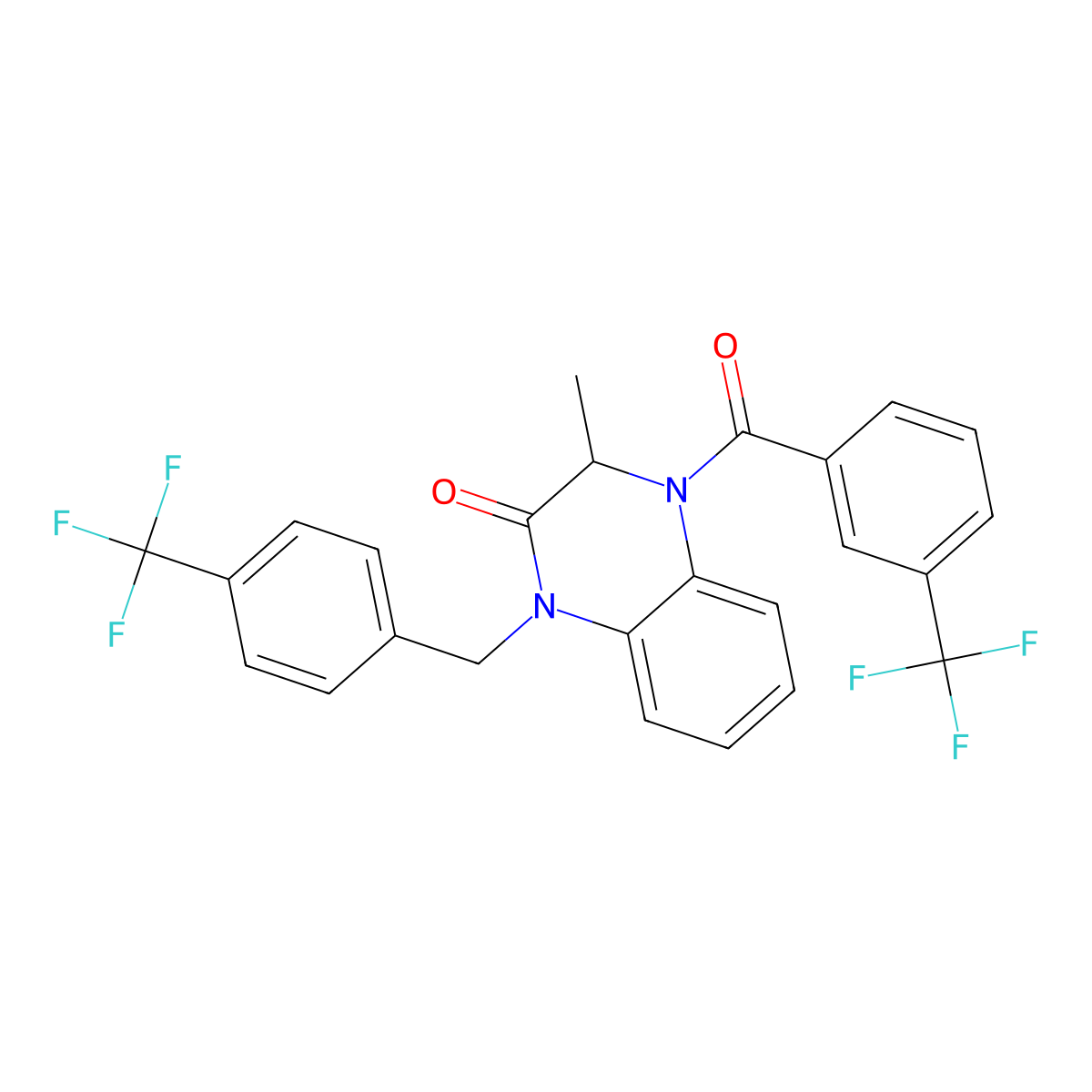 3-methyl-4-[3-(trifluoromethyl)benzoyl]-1-[[4-(trifluoromethyl)phenyl]methyl]-3H-quinoxalin-2-one molecular structure, CAS 317833-58-2