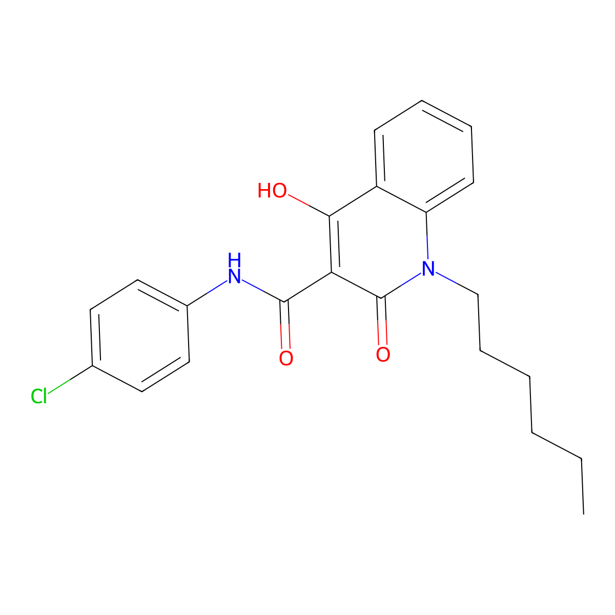 N-(4-chlorophenyl)-1-hexyl-4-hydroxy-2-oxo-1,2-dihydroquinoline-3-carboxamide molecular structure, CAS 317840-05-4