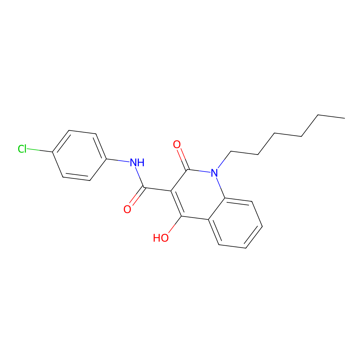 N-(4-chlorophenyl)-1-hexyl-4-hydroxy-2-oxo-1,2-dihydroquinoline-3-carboxamide molecular structure, CAS 317840-05-4