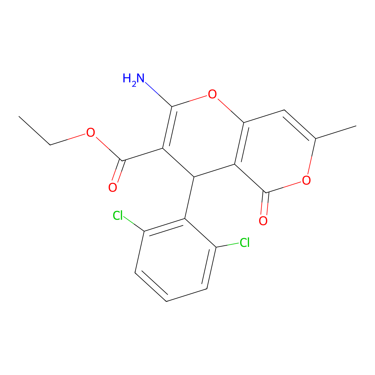 ethyl 2-amino-4-(2,6-dichlorophenyl)-7-methyl-5-oxo-4H,5H-pyrano[4,3-b]pyran-3-carboxylate molecular structure, CAS 317840-11-2