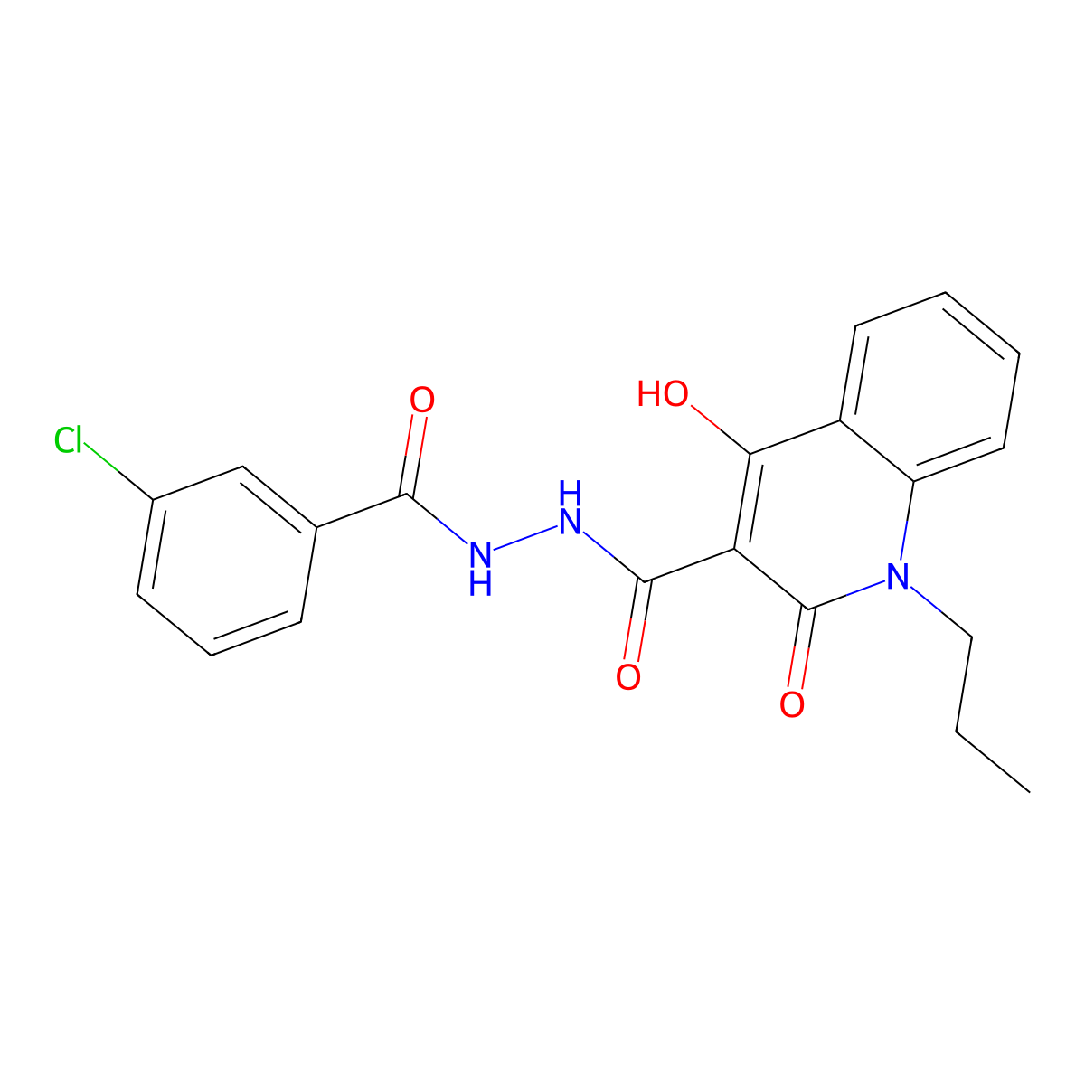 N'-[(3-chlorophenyl)carbonyl]-4-hydroxy-2-oxo-1-propyl-1,2-dihydroquinoline-3-carbohydrazide molecular structure, CAS 317840-27-0