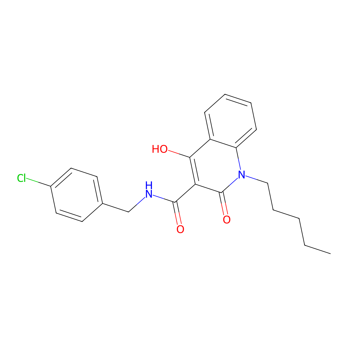 N-(4-chlorobenzyl)-4-hydroxy-2-oxo-1-pentyl-1,2-dihydroquinoline-3-carboxamide molecular structure, CAS 317840-41-8