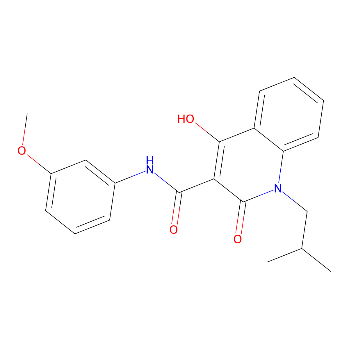 4-Hydroxy-N-(3-methoxyphenyl)-1-(2-methylpropyl)-2-oxo-1,2-dihydroquinoline-3-carboxamide molecular structure, CAS 317840-65-6