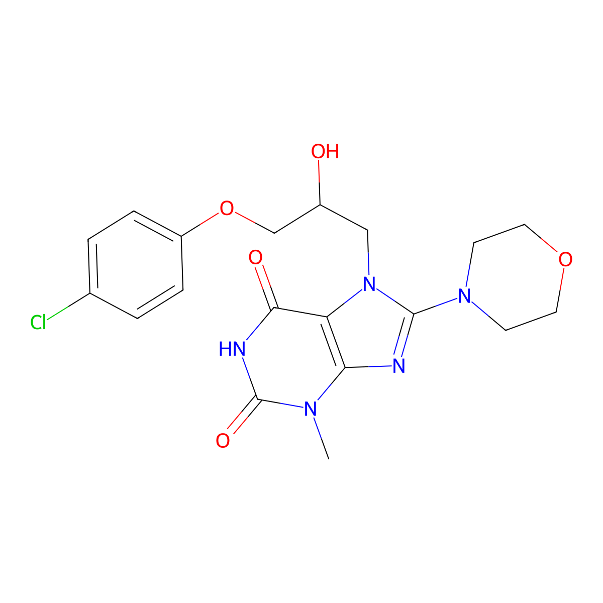 7-[3-(4-Chlorophenoxy)-2-hydroxypropyl]-3-methyl-8-morpholin-4-ylpurine-2,6-dione molecular structure, CAS 317840-86-1